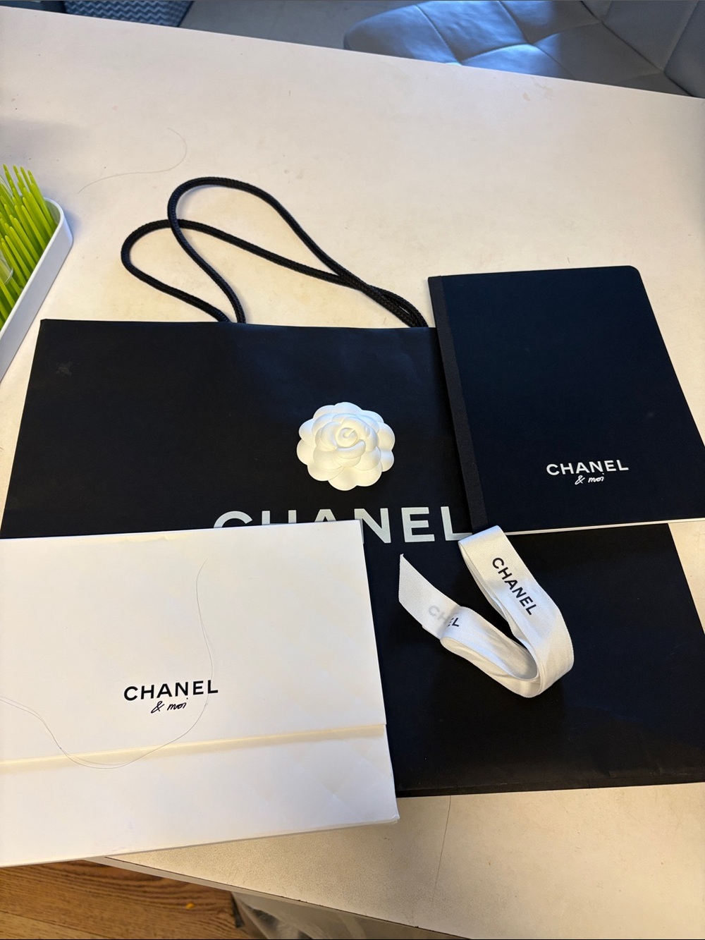CHANEL Black Notebook with White Camellia & Chanel Ribbon